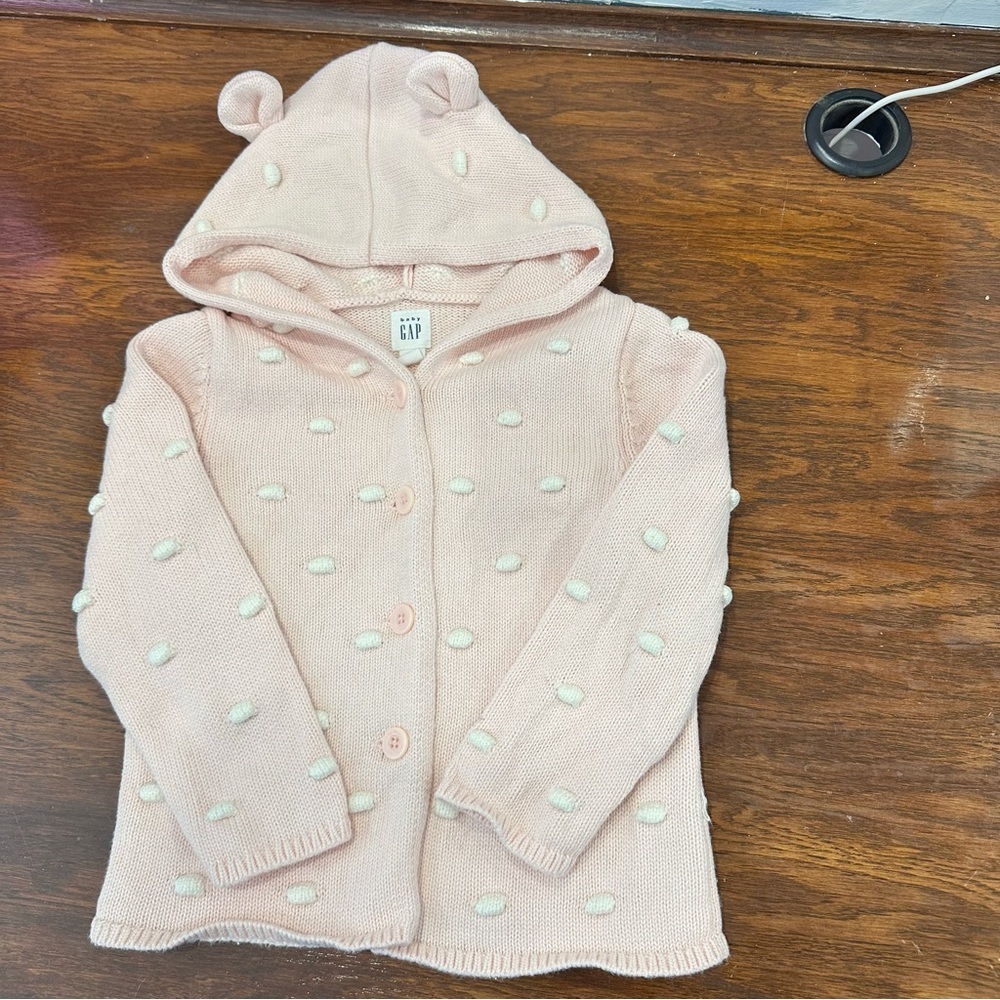 GAP Milkshake Pink Brannan Bear Hooded Garter Cardigan 18-24M EUC